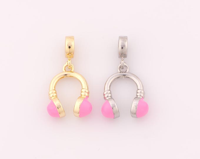 1 pcs Gold Enamel Headphone Pendant,18K Gold Filled Headphone Charm,Headphone Charms DIY Bracelet Necklace Jewelry Making Findings Supply
