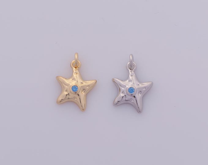 1 pcs Gold CZ Starfish Pendant,18K Gold Filled Starfish Charm,Starfish Charms DIY Bracelet Necklace Jewelry Making Findings Supply