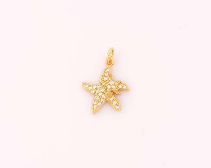 1 pcs Gold CZ Starfish Pendant,18K Gold Filled Starfish Charm,Starfish Charms DIY Bracelet Necklace Jewelry Making Findings Supply
