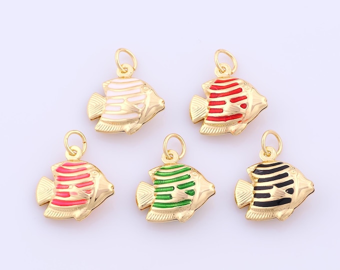 1 pcs Gold Enamel Fish Pendant,18K Gold Filled Marine Life Charm,Fish Charms DIY Bracelet Necklace Jewelry Making Findings Supply