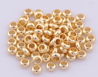 50 pcs 14K Gold Filled Round Tube Spacer Beads,Wheel Beads,Big Hole Beads for DIY Jewelry Making Findings Supply