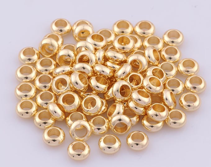 50 pcs 14K Gold Filled Round Tube Spacer Beads,Wheel Beads,Big Hole Beads for DIY Jewelry Making Findings Supply