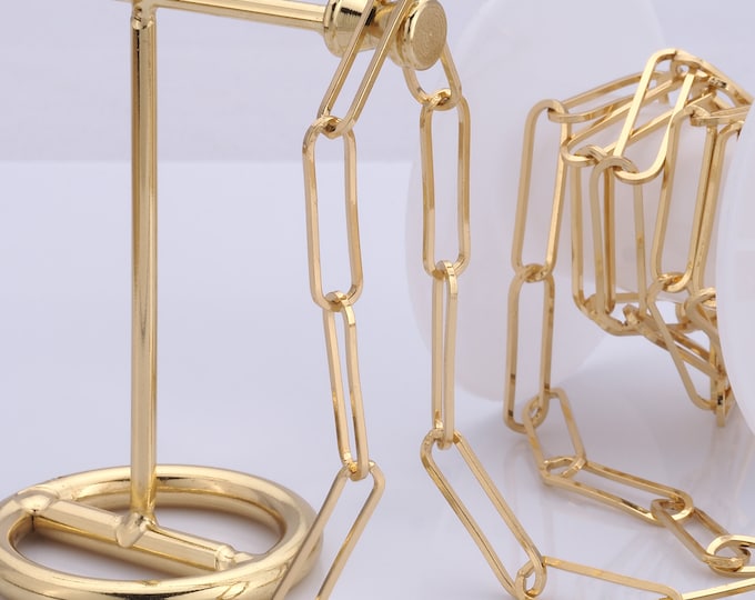 1 Meter Gold Paper Clip Chain, 18K Gold Filled Semi Finished Chain, Specialty Chains, DIY Jewelry Making Supplies