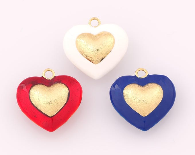 1 pcs Gold Enamel Heart Pendant,18K Gold Filled Love Charm,Heart Charms DIY Bracelet Necklace Jewelry Making Findings Supply