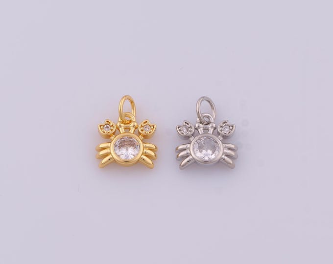 1 pcs Gold CZ Crab Pendant,18K Gold Filled Marine Life Charm,Crab Charms DIY Bracelet Necklace Jewelry Making Findings Supply