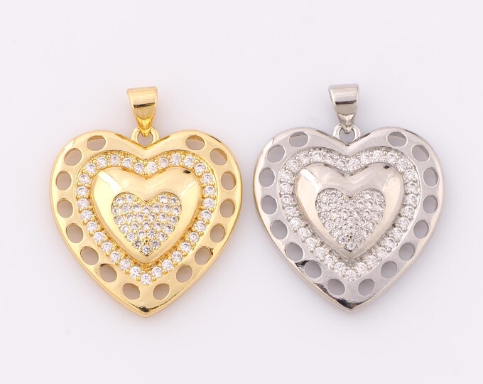 1 pcs Gold CZ Heart Pendant,18K Gold Filled Heart Charm,Heart Charm DIY Bracelet Necklace Jewelry Making Findings Supply