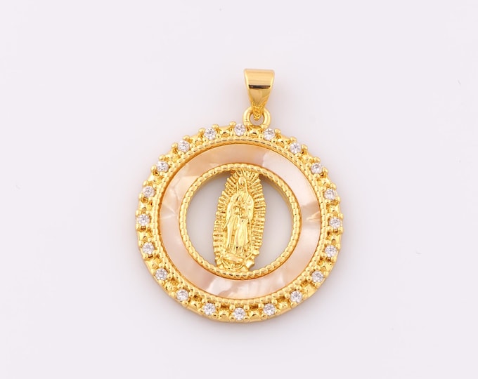 1 pcs Gold CZ Virgin Mary Pendant,18K Gold Filled Religious Charm,Catholic Charm DIY Bracelet Necklace Jewelry Making Findings Supply
