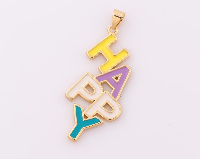 1 pcs Gold Enamel HAPPY Pendant,18K Gold Filled Letter Charm,Letter Charm DIY Bracelet Necklace Jewelry Making Findings Supply