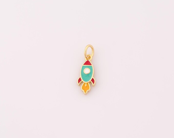 1 pcs Gold Enamel Rocket Pendant,18K Gold Filled Rocket Charm,Rocket Charms DIY Bracelet Necklace Jewelry Making Findings Supply