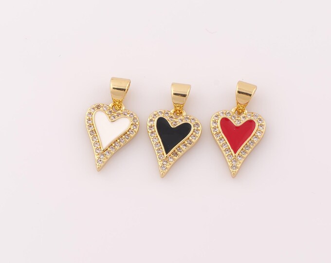 1 pcs Gold CZ Heart Pendant,18K Gold Filled Heart Charm,Heart Charm DIY Bracelet Necklace Jewelry Making Findings Supply