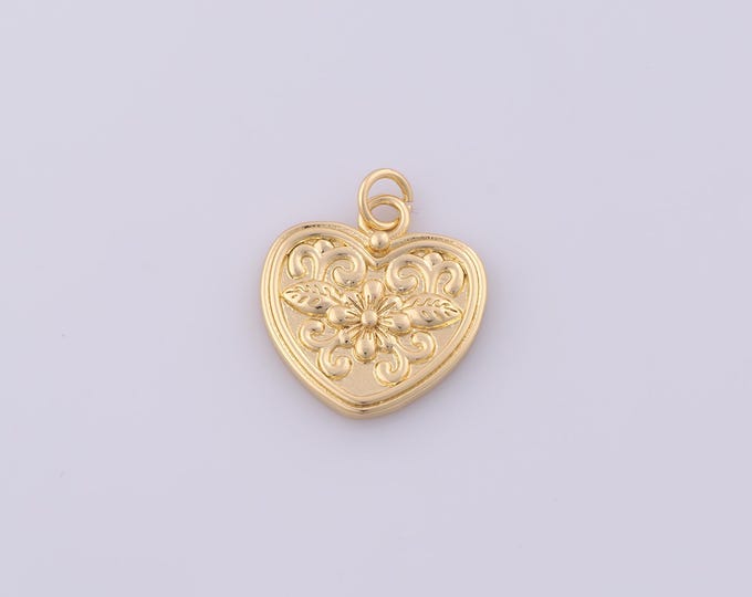 1 pcs Gold Heart Pendant,18K Gold Filled Love Charm,Flower Charms DIY Bracelet Necklace Jewelry Making Findings Supply