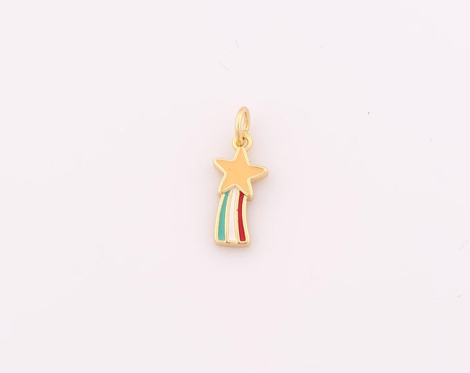 1pcs Gold Enamel Shooting Star Pendant,18K Gold Filled Celestial Charm,Starburst Charms DIY Bracelet Necklace Jewelry Making Findings Supply