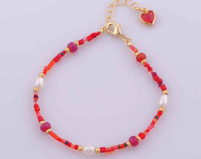 1 Str Gold Natural Stone Bracelet,18K Gold Filled Beaded Bracelet,Heart Extension ChainBracelet,Gift for Her