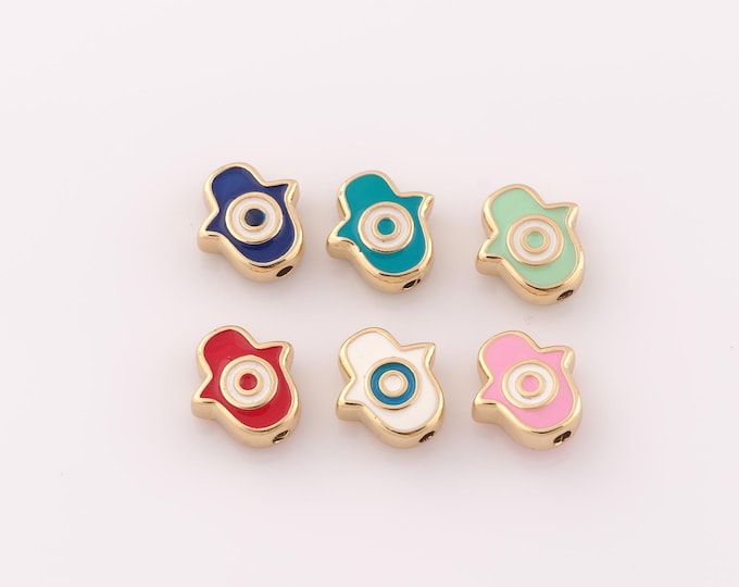 1 pcs 18K Gold Filled Hamsa Spacer Beads,Fatima Beads,Enamel Hand Beads for DIY Jewelry Making Findings Supply
