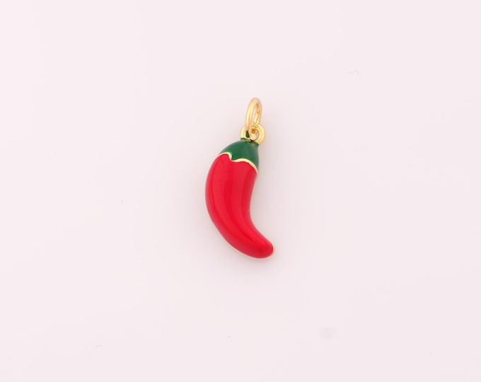 1 pcs Gold Enamel Chili Pendant,18K Gold Filled Chili Charm,Chili Charms DIY Bracelet Necklace Jewelry Making Findings Supply