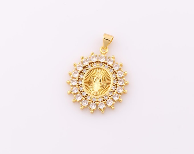 1 pcs Gold CZ Virgin Mary Pendant,18K Gold Filled Religion Charm,Catholic Charm DIY Bracelet Necklace Jewelry Making Findings Supply