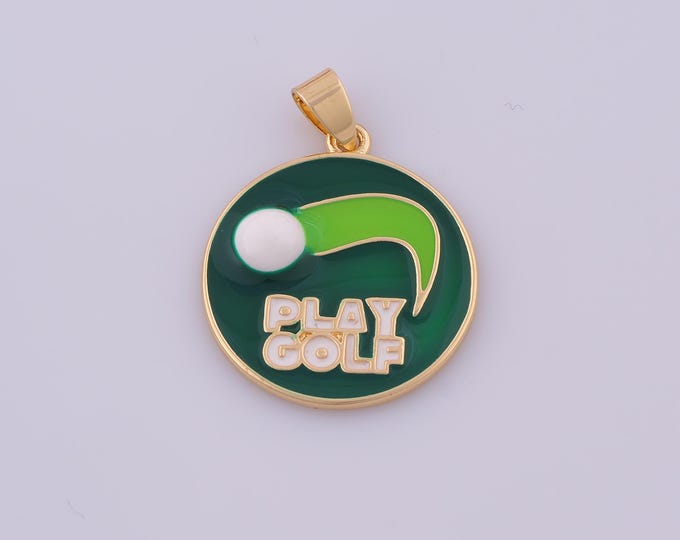 1 pcs Gold Enamel PLAY GOLF Pendant,18K Gold Filled Golf Charm,Sports Charms DIY Bracelet Necklace Jewelry Making Findings Supply