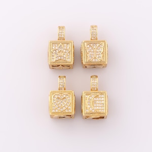 1 pcs Gold CZ Heart Pendant,18K Gold Filled Butterfly Charm,Square Charm DIY Bracelet Necklace Jewelry Making Findings Supply