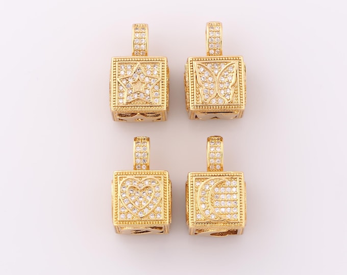 1 pcs Gold CZ Heart Pendant,18K Gold Filled Butterfly Charm,Square Charm DIY Bracelet Necklace Jewelry Making Findings Supply