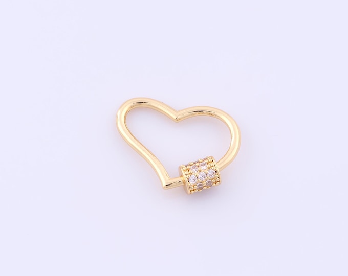 1 pcs Gold CZ Carabiner Clasp,18K Gold Filled Screw Clasp,Heart Clasp for DIY Bracelet Necklace Jewelry Making Findings Supply
