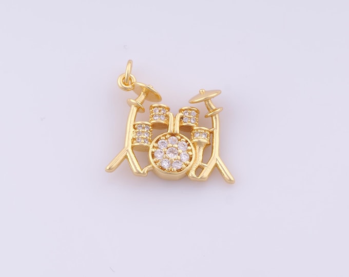 1 pcs Gold Drum Set Pendant,18K Gold Filled Drum Set Charm,CZ Drum Set Charms DIY Bracelet Necklace Jewelry Making Findings Supply