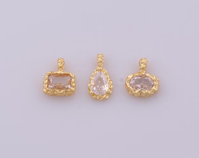 1 pcs Gold CZ Square Pendant,18K Gold Filled Water Drop Charm,Oval Charms DIY Necklace Jewelry Making Findings Supply