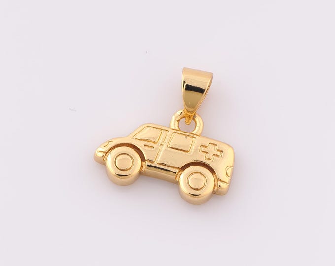 1 pcs Gold Ambulance Pendant,18K Gold Filled Ambulance Charm,Ambulance Charm DIY Bracelet Necklace Jewelry Making Findings Supply
