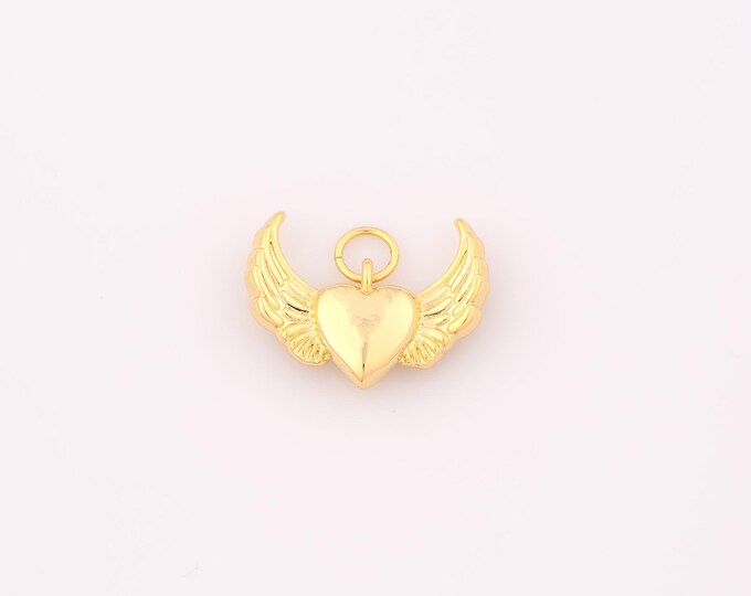 1 pcs Gold Heart Pendant,18K Gold Filled Love Charm,Angel Wings Charms DIY Bracelet Necklace Jewelry Making Findings Supply