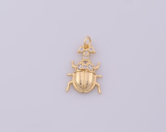 1 pcs Gold CZ Beetle Pendant,18K Gold Filled Insect Charm,Beetle Charms DIY Bracelet Necklace Jewelry Making Findings Supply