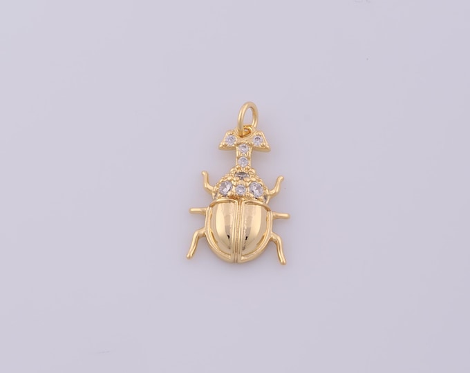 1 pcs Gold CZ Beetle Pendant,18K Gold Filled Insect Charm,Beetle Charms DIY Bracelet Necklace Jewelry Making Findings Supply