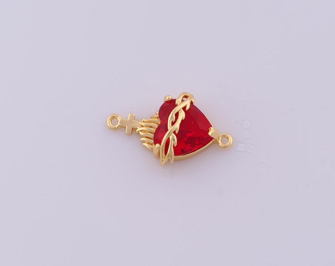 1 pcs Gold Sacred Heart Pendant,18K Gold Filled Heart Charm,CZ Sacred Heart Charms DIY Bracelet Necklace Jewelry Making Findings Supply