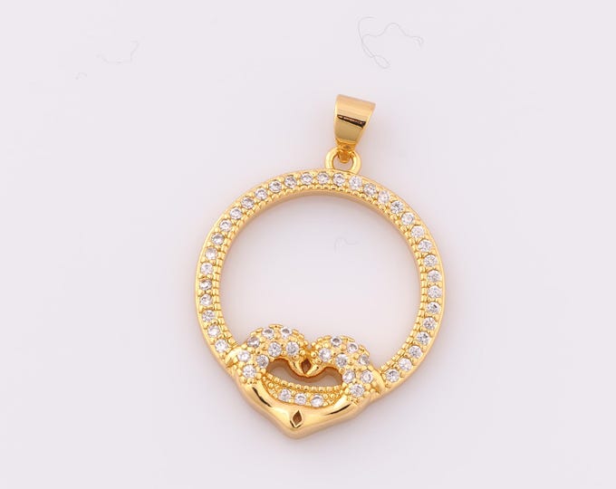 1 pcs Gold CZ Heart Pendant,18K Gold Filled Round Charm,Heart Charm DIY Bracelet Necklace Jewelry Making Findings Supply