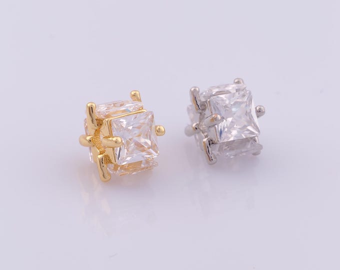 1 pcs 18K Gold Filled CZ Square Spacer Beads,Tube Beads,Square Tube Beads for DIY Jewelry Making Findings Supply