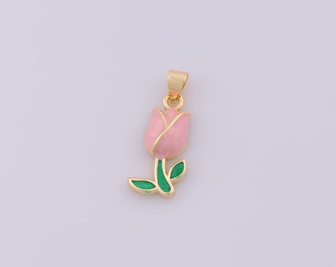 1 pcs Gold Enamel Tulip Pendant,18K Gold Filled Flower Charm,Tulip Charms DIY Bracelet Necklace Jewelry Making Findings Supply
