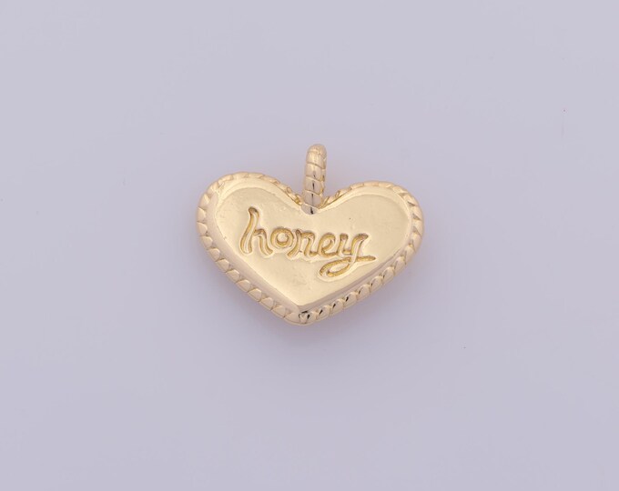 1 pcs Gold Heart Pendant,18K Gold Filled HONEY Charm,Letter Charms DIY Bracelet Necklace Jewelry Making Findings Supply