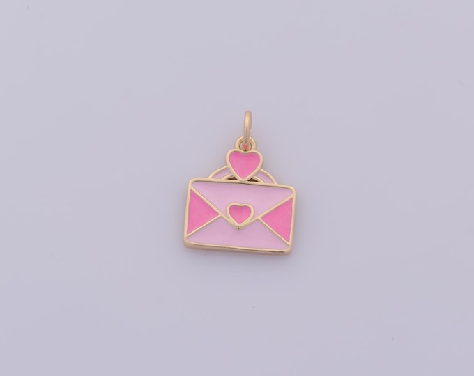 1 pcs Gold Enamel Envelope Pendant,18K Gold Filled Heart Charm,Envelope Charms DIY Bracelet Necklace Jewelry Making Findings Supply