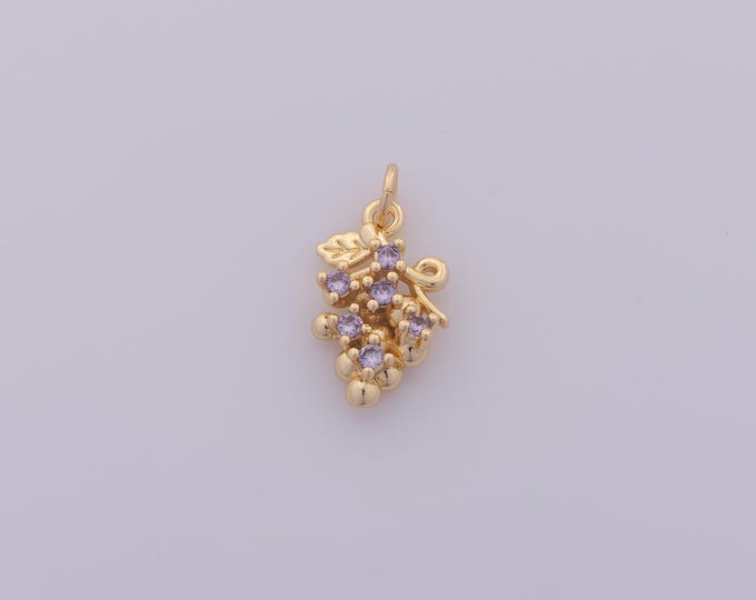 1 pcs Gold CZ Grape Pendant,18K Gold Filled Fruit Charm,Grape Charms DIY Bracelet Necklace Jewelry Making Findings Supply