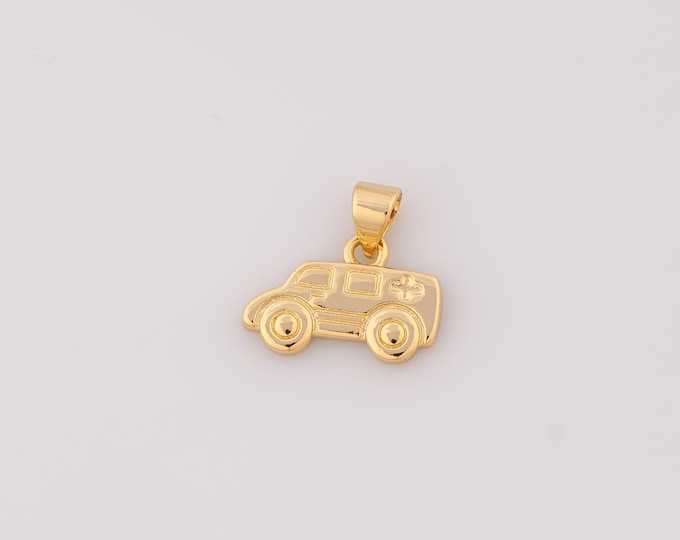 1 pcs Gold Ambulance Pendant,18K Gold Filled Ambulance Charm,Ambulance Charms DIY Bracelet Necklace Jewelry Making Findings Supply