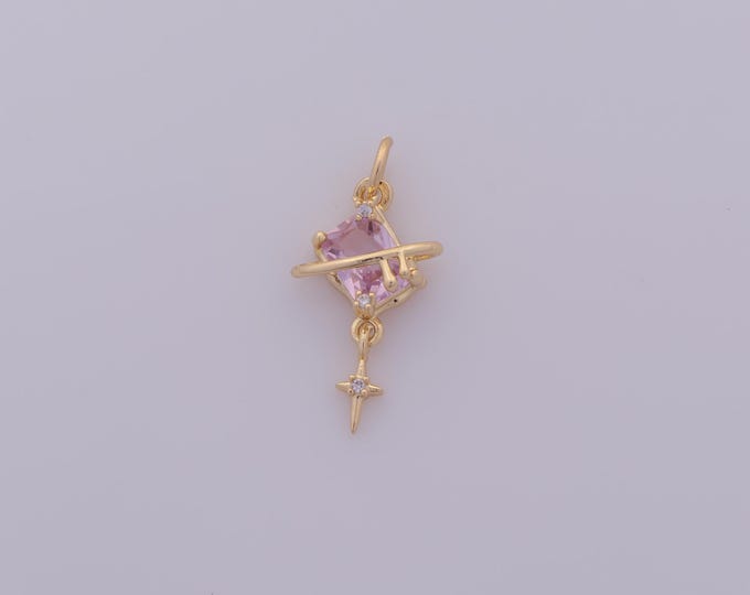 1 pcs Gold CZ Saturn Pendant,18K Gold Filled Square Charm,Star Charms DIY Bracelet Necklace Jewelry Making Findings Supply