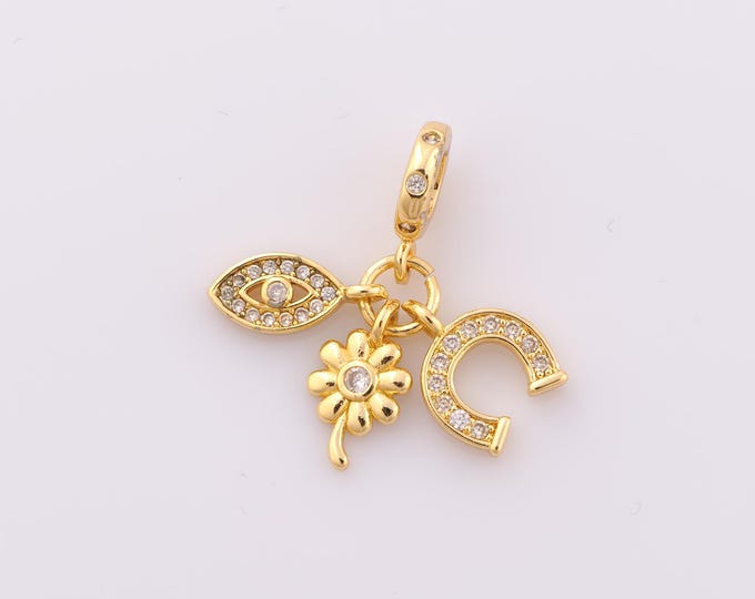 1 pcs Gold CZ Evil Eye Pendant,18K Gold Filled Flower Charm,Devil Eye Charm DIY Bracelet Necklace Jewelry Making Findings Supply
