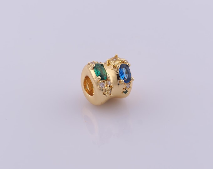 1 pcs 18K Gold Filled Round Tube Spacer Beads,CZ Large Hole Beads,Round Beads for DIY Jewelry Making Findings Supply