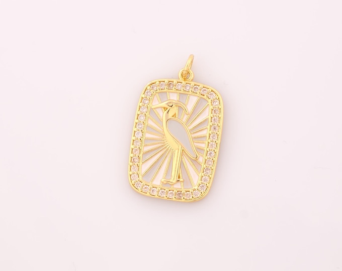 1 pcs Gold Enamel Flamingo Pendant,18K Gold Filled Flamingo Charm,CZ Flamingo Charms DIY Bracelet Necklace Jewelry Making Findings Supply