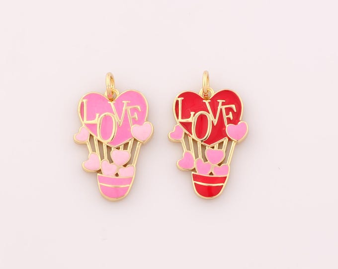 1 pcs Gold Enamel LOVE Pendant,18K Gold Filled Hot Air Balloon Charm,Heart Charms DIY Bracelet Necklace Jewelry Making Findings Supply