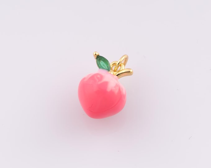 1 pcs Gold Enamel Peach Pendant,18K Gold Filled Fruit Charm Peach Charms,DIY Bracelet Necklace Jewelry Making Findings Supply