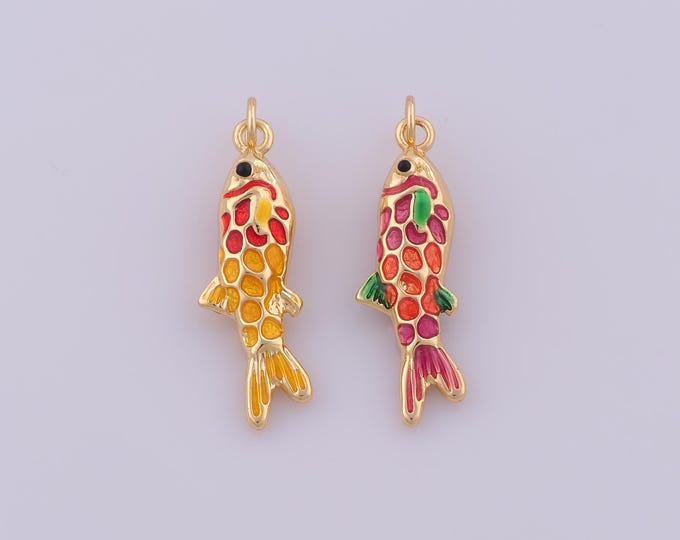 1 pcs Gold Enamel Fish Pendant,18K Gold Filled Marine Life Charm,Fish Charms DIY Bracelet Necklace Jewelry Making Findings Supply