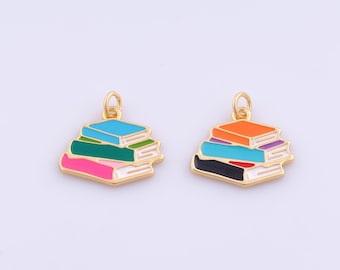 1 pcs Gold Enamel Book Pendant,18K Gold Filled Book Charm,Book Charms DIY Bracelet Necklace Jewelry Making Findings Supply