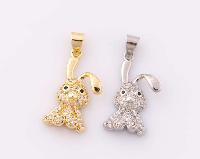 1 pcs Gold CZ Rabbit Pendant,18K Gold Filled Rabbit Charm,Rabbit Charm DIY Bracelet Necklace Jewelry Making Findings Supply