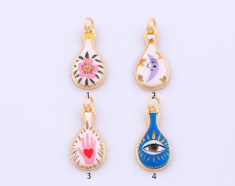 1 pcs Gold Enamel Vase Pendant,18K Gold Filled Flower Charm,Moon Heart Charms DIY Bracelet Necklace Jewelry Making Findings Supply