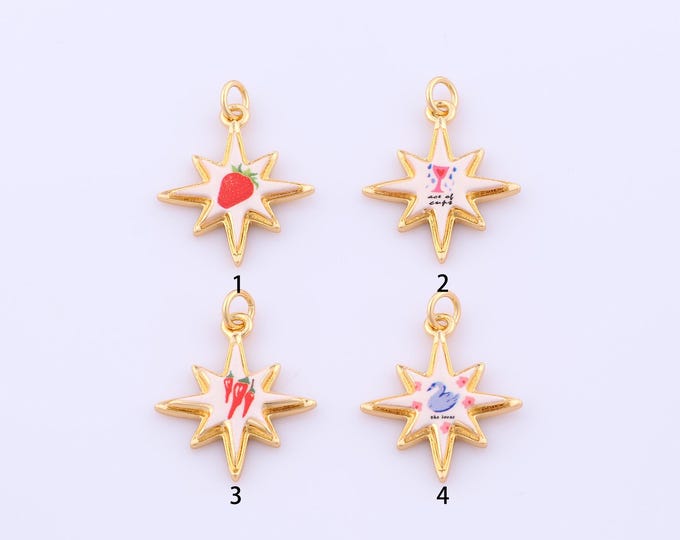 1 pcs Gold Enamel Sun Pendant,18K Gold Filled Strawberry Charm,Chili Charms DIY Bracelet Necklace Jewelry Making Findings Supply