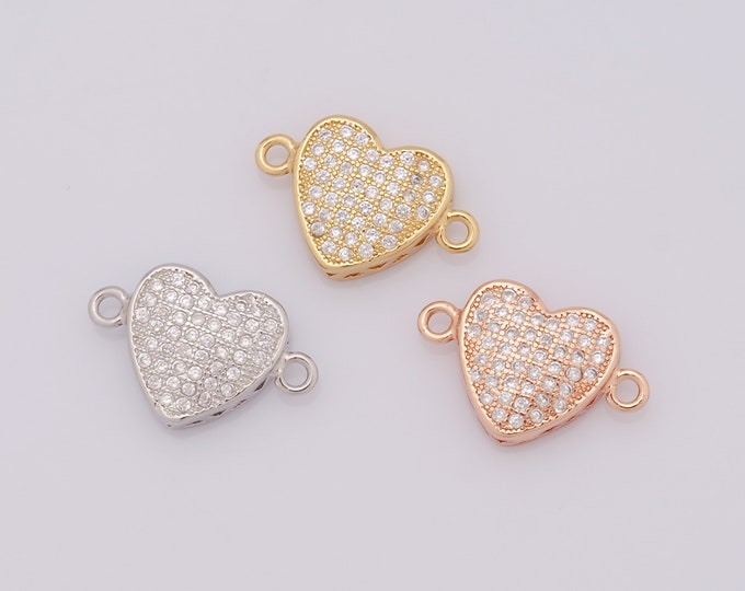 1 pcs Gold Heart Connector,18K Gold Filled CZ Heart Connector,Heart Connector DIY Bracelet Necklace Jewelry Making Findings Supply